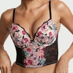 NWT Victoria’s Secret Rose Embroidered Longline Very Sexy Push Up Corset Bra